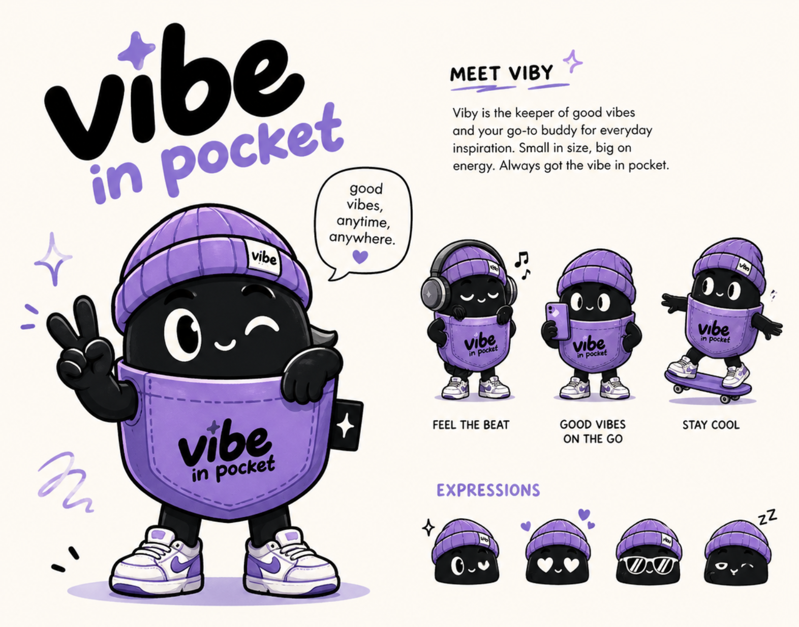 Meet Viby — Vibe In Pocket mascot brand sheet